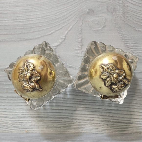 💎 Pair of 1800s Crystal & Brass Inkwells - Polished Vintage Classic Calligraphy - Picture 4 of 9